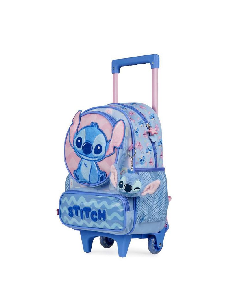 Mochila de rodinha feminina infantil stitch baby azul clara