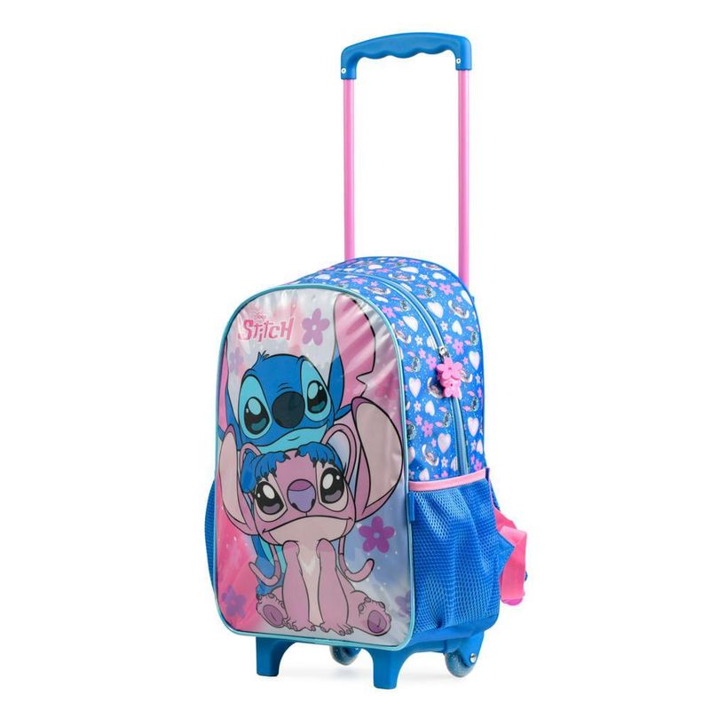 Mochila de rodinha infantil feminina stitch azul