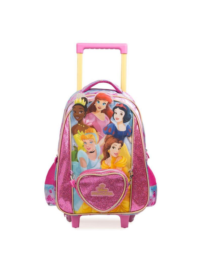Mochila de rodinha infantil feminina princesas rosa