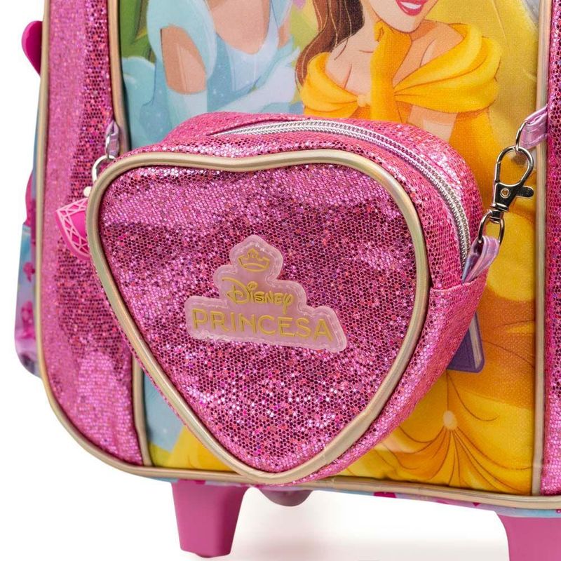 Mochila de rodinha infantil feminina princesas rosa