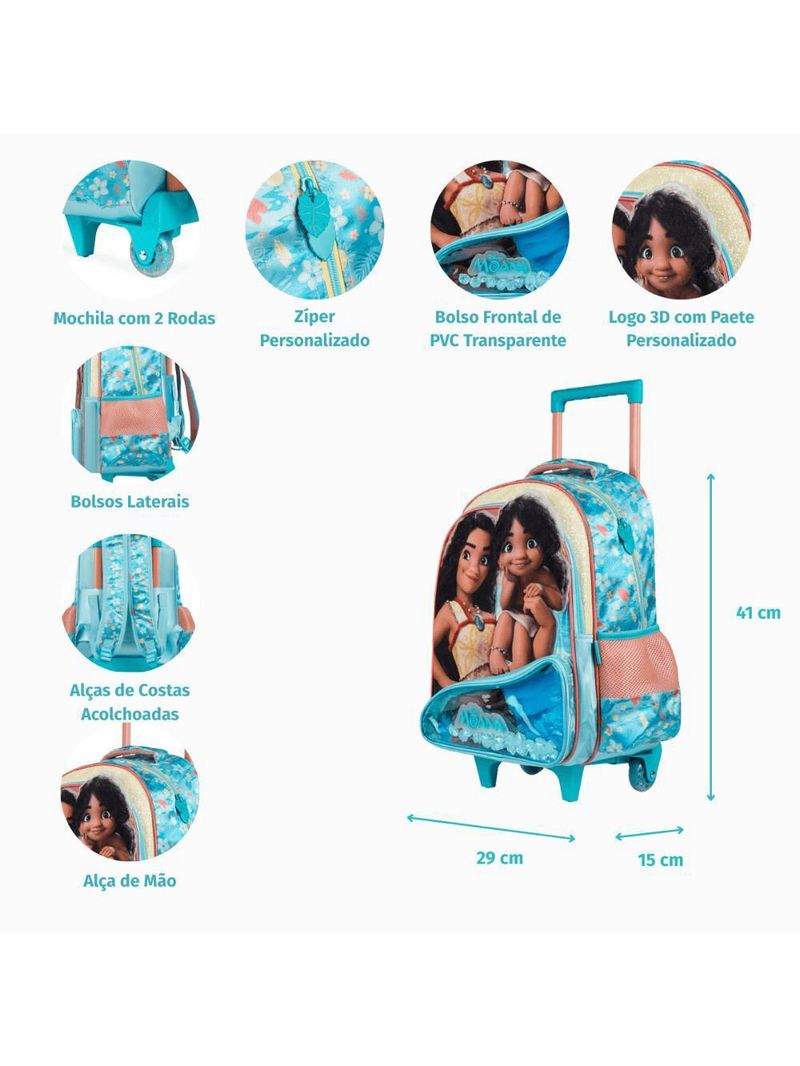 Mochila de rodinha infantil feminina moana azul