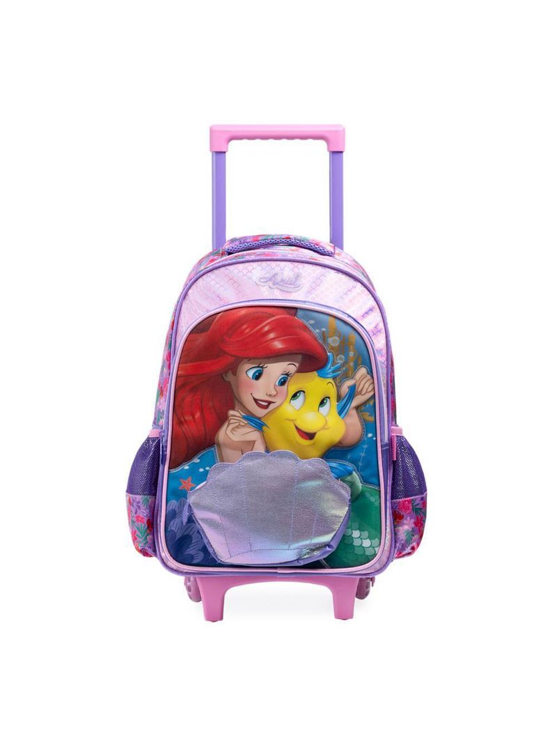 Mochila de rodinha infantil feminina ariel  e linguado