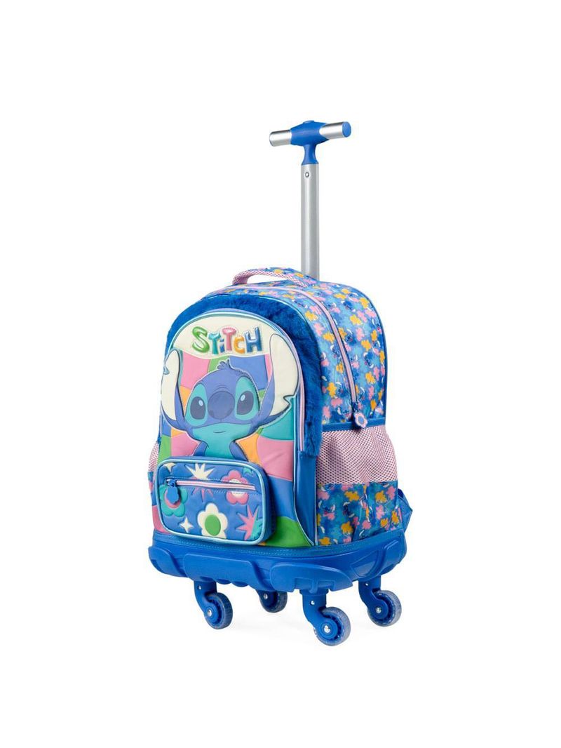 Mochila de 4 rodinhas infantil feminina stitch azul