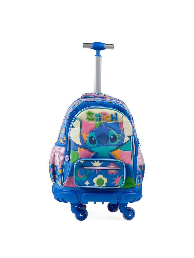 Mochila de 4 rodinhas infantil feminina stitch azul