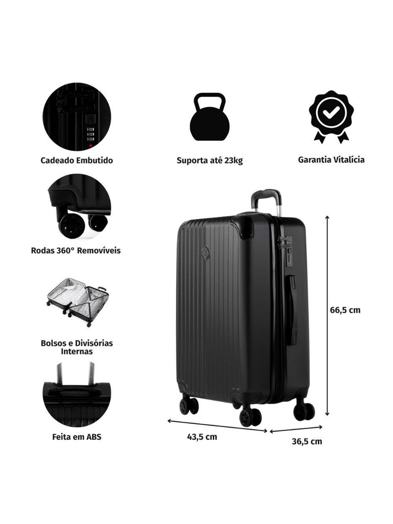Mala média 23 kg abs 4 rodas turquia ii preta