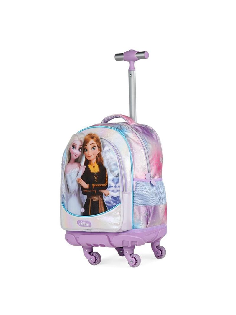 Mochila com 4 rodinhas infantil feminina frozen azul claro