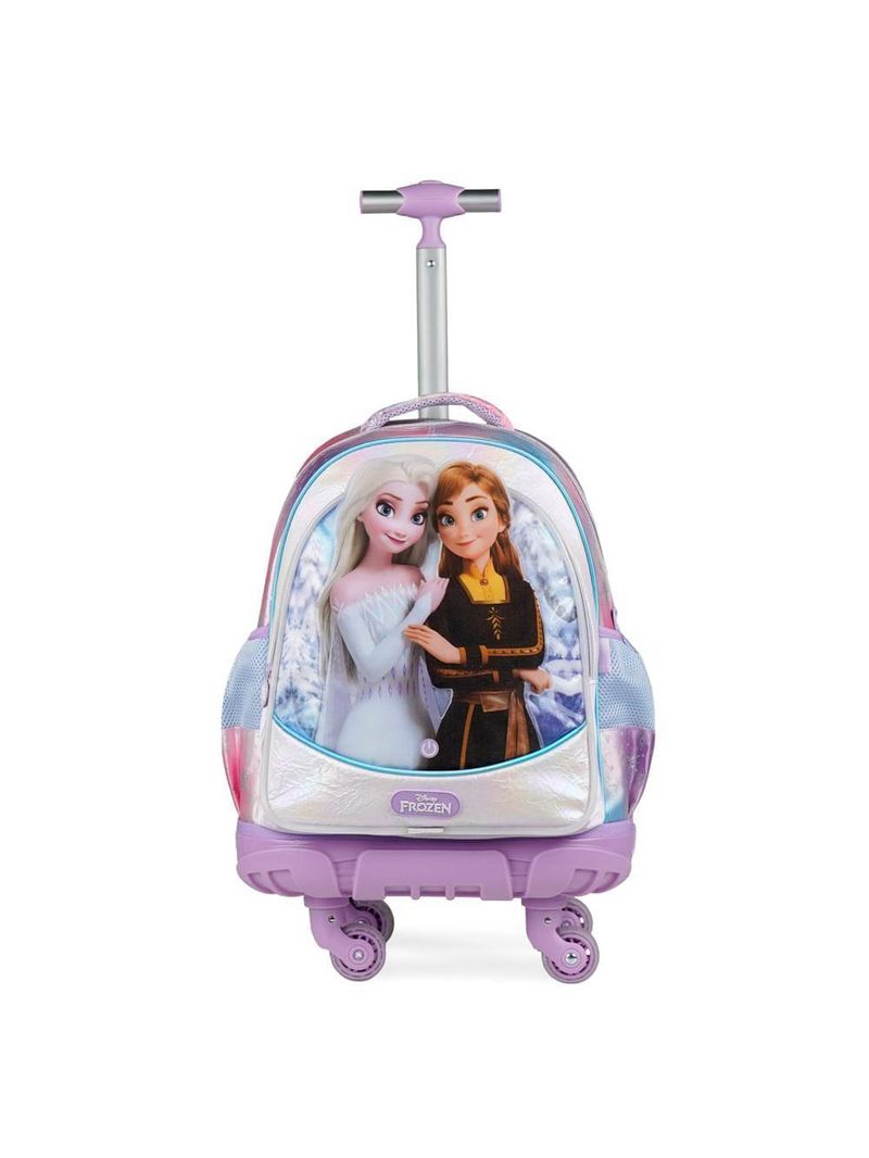 Mochila com 4 rodinhas infantil feminina frozen azul claro