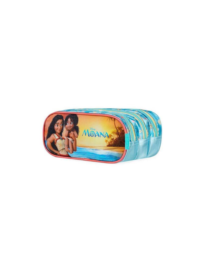 Estojo escolar feminino 3 compartimentos moana azul