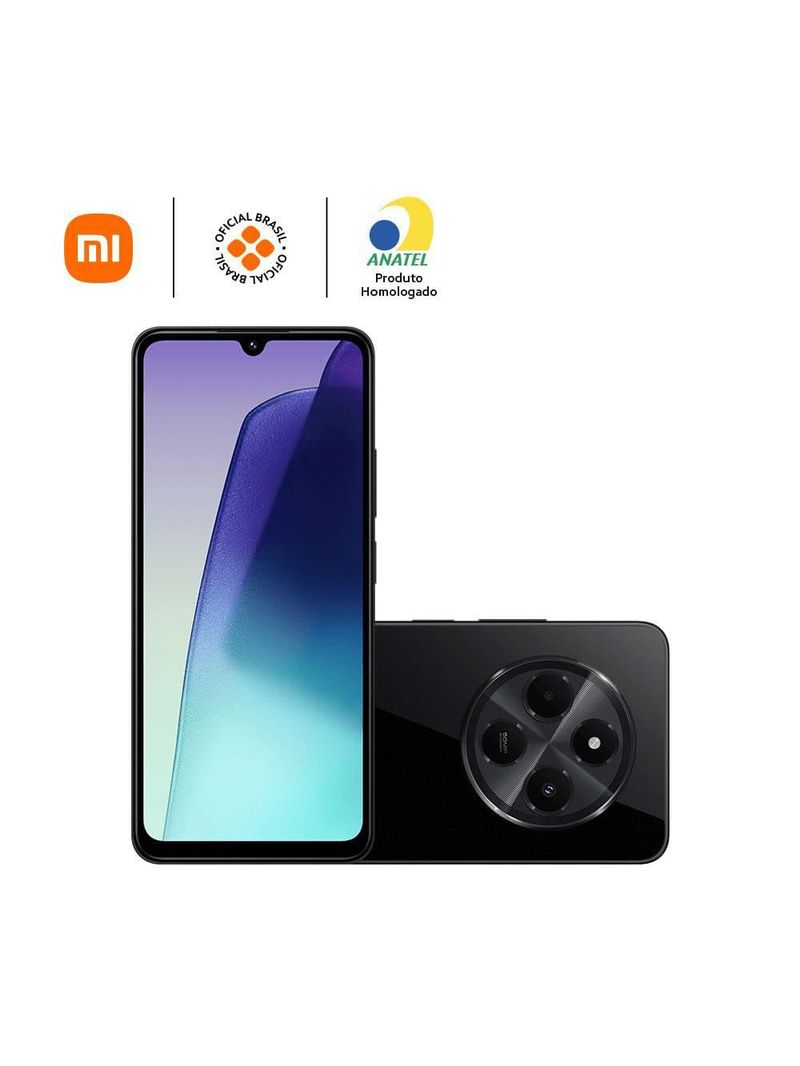 Smartphone xiaomi redmi 14c br 4g preto 256gb, 4+4gb ram virtual, tela de 6,8’’, mediatek helio g81 ultra e câmera traseira dupla de 50mp