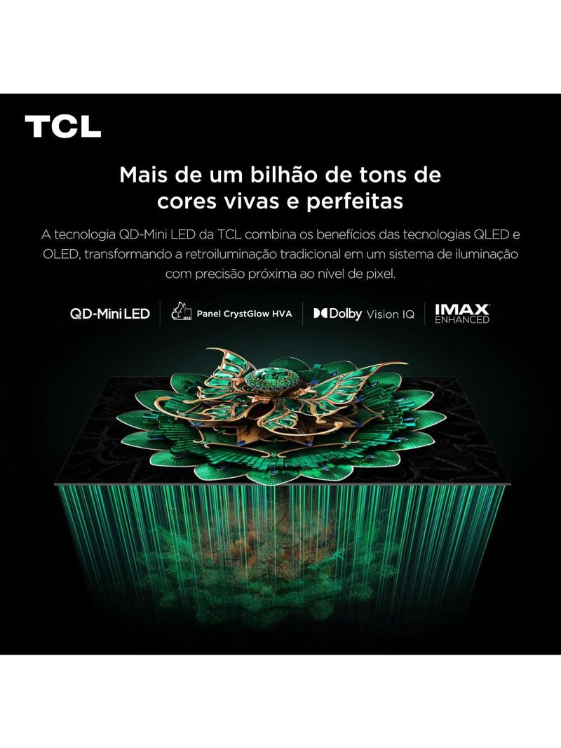 Smart tv 75" tcl 75c7k 4k qd-mini led 144hz com sistema operacional google tv