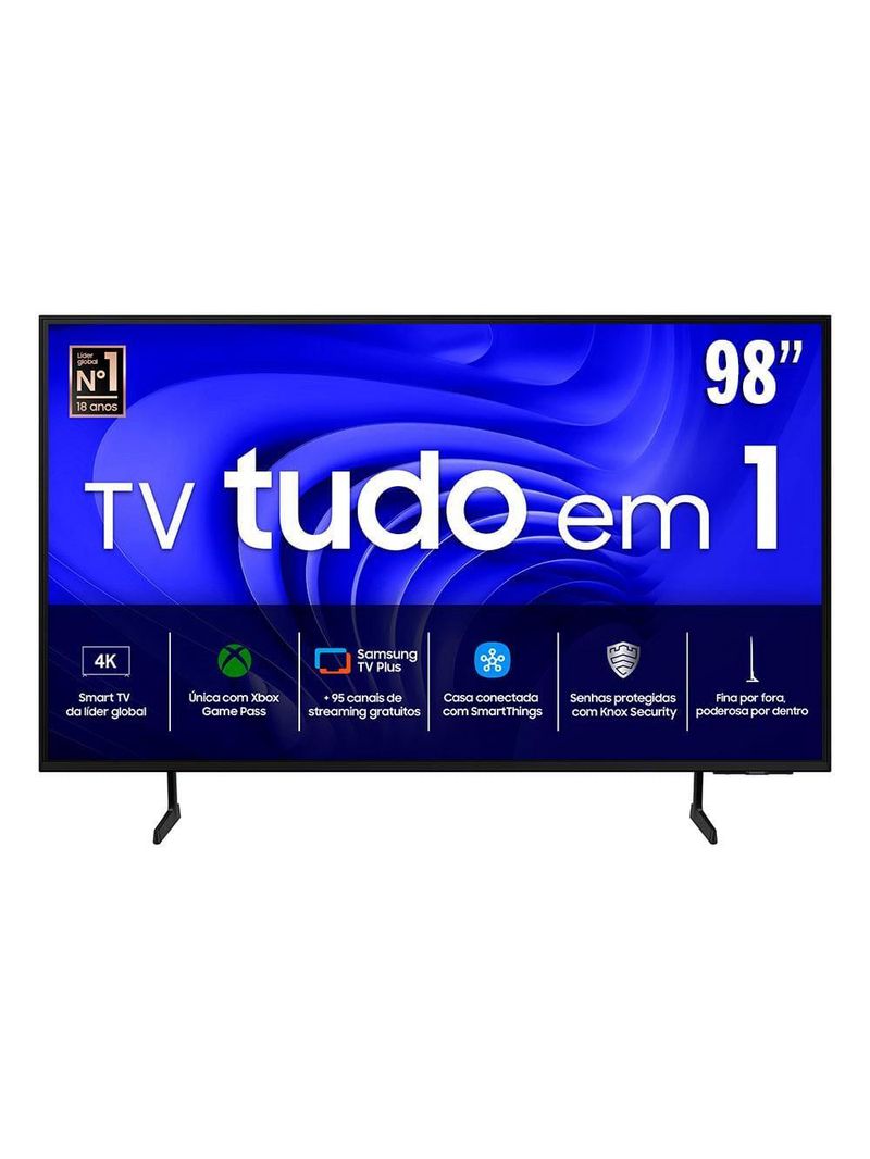 Smart tv 98" samsung crystal uhd 4k un98du9000 com wi-fi integrado, bluetooth, gaming hub, alexa e som em movimento virtual