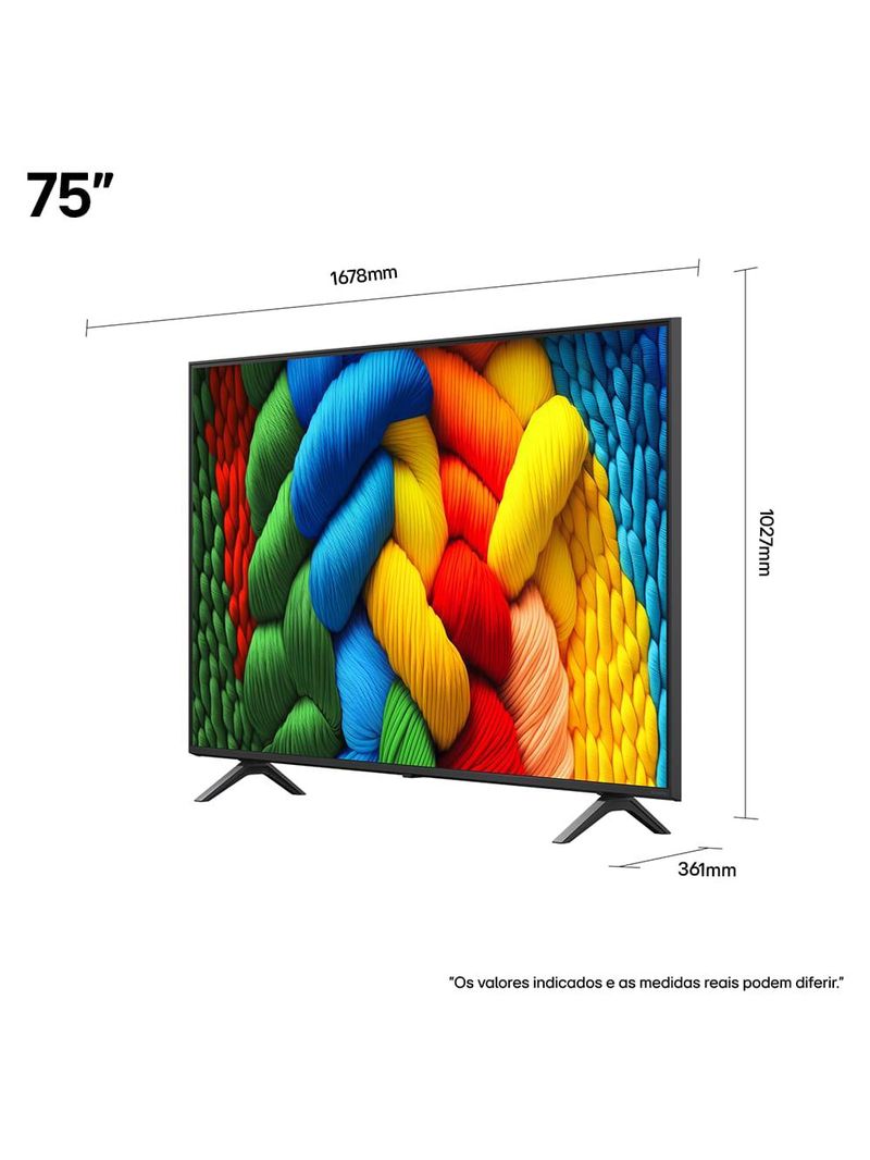 Smart tv 75" 4k lg 75nano80asa nanocell processador a7 ai gen8 webos 25 charcoal black