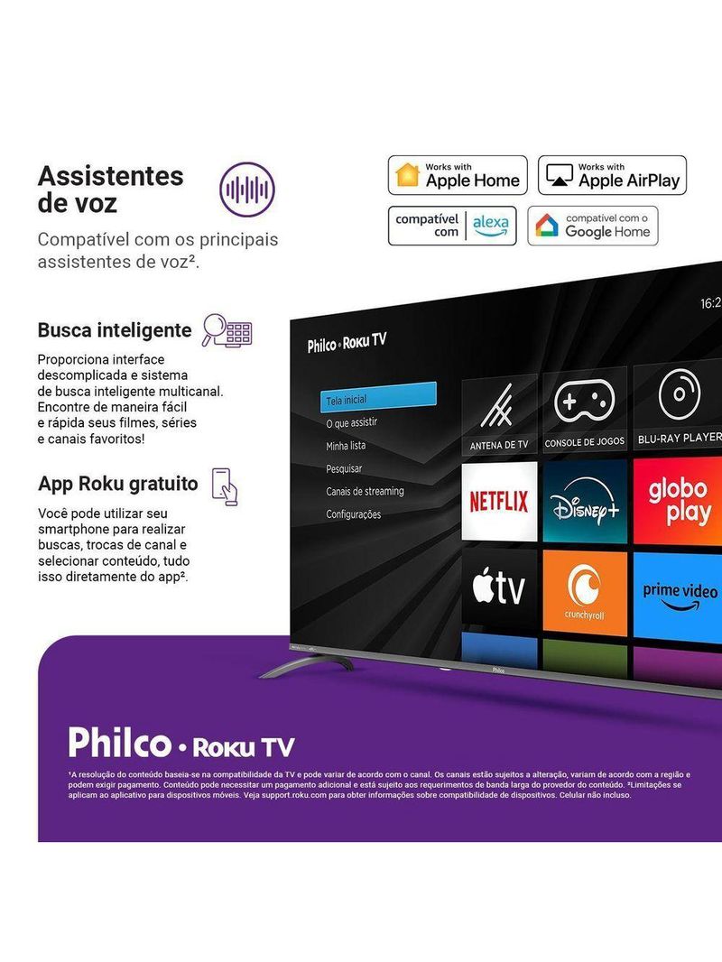 Smart Tv 60" Philco 4k Roku Borda Infinita P60cra Bivolt