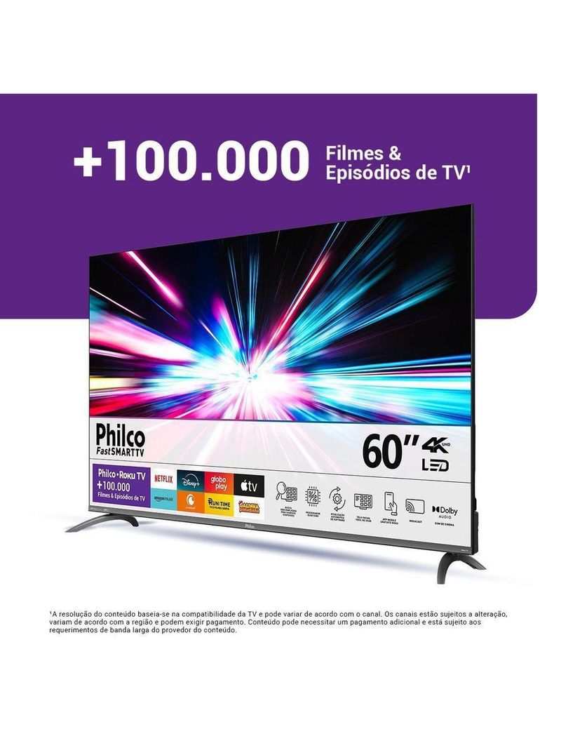 Smart Tv 60" Philco 4k Roku Borda Infinita P60cra Bivolt