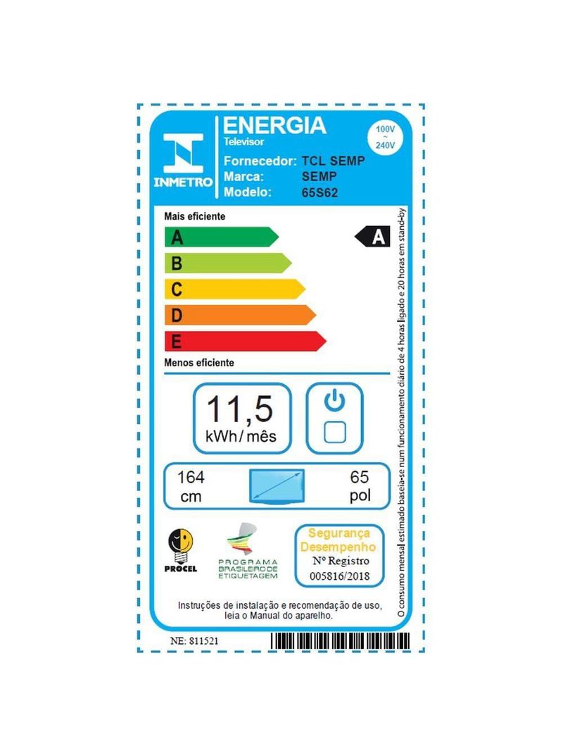 Smart tv 65" 4k semp 65s62 google tv processador aipq dolby audio preta