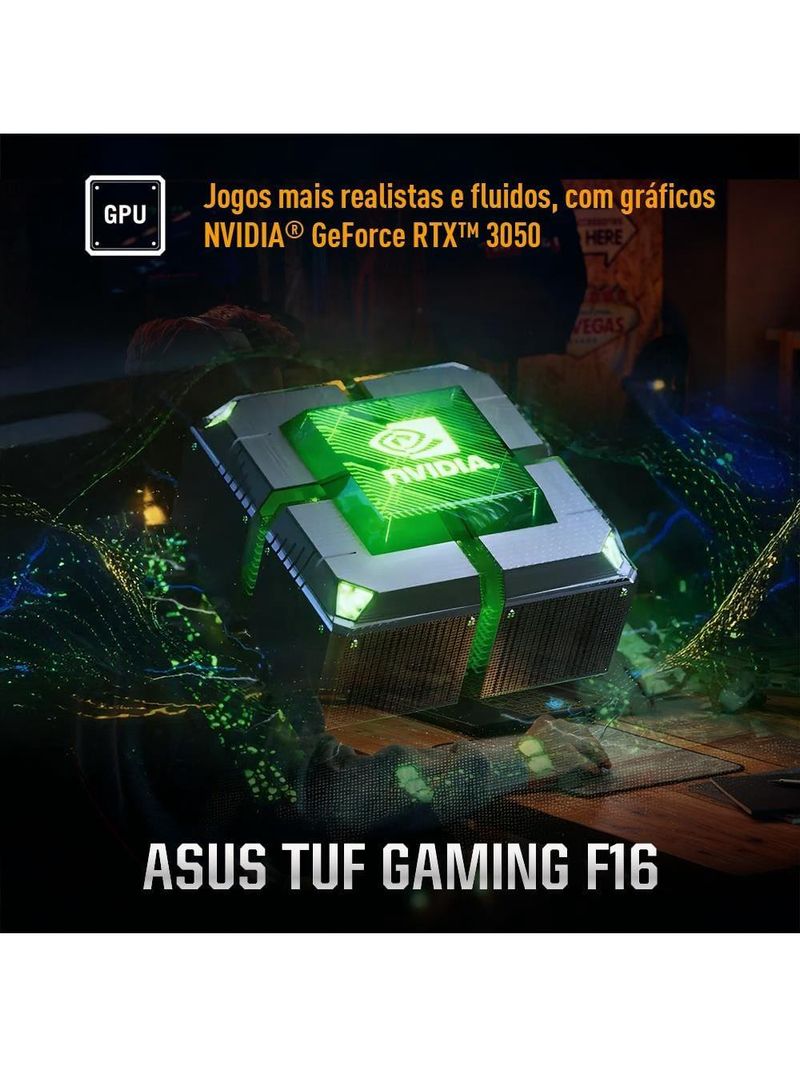 Notebook gamer 16” asus tuf gaming f16 fx607vj-rl002 intel core 5 210h 8gb ram 512gb ssd rtx 3050 mecha gray