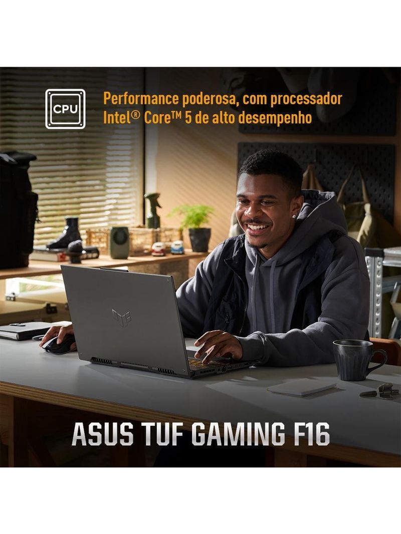 Notebook gamer 16” asus tuf gaming f16 fx607vj-rl002 intel core 5 210h 8gb ram 512gb ssd rtx 3050 mecha gray