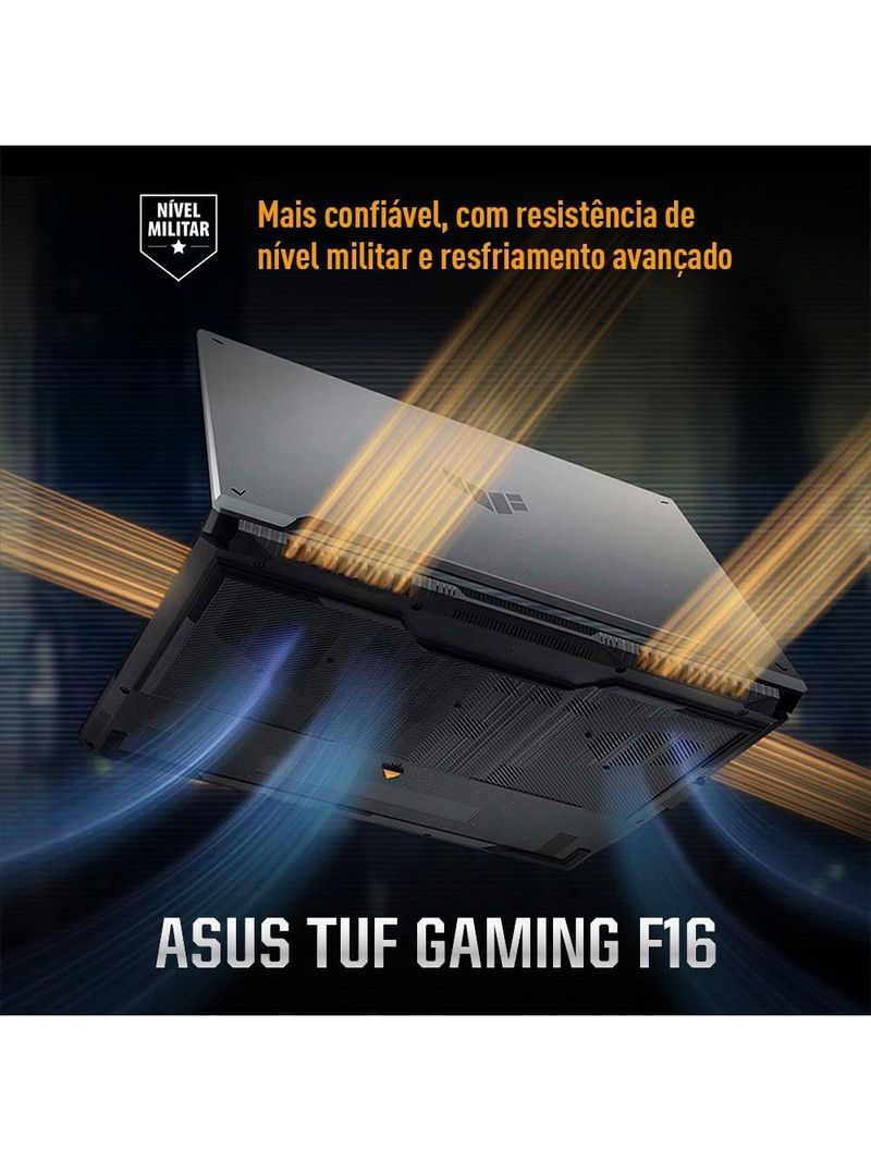 Notebook gamer 16” asus tuf gaming f16 fx607vj-rl002 intel core 5 210h 8gb ram 512gb ssd rtx 3050 mecha gray