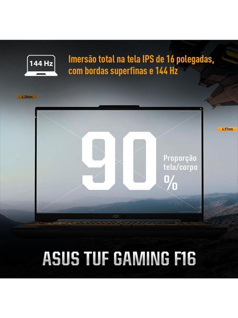 Notebook gamer 16” asus tuf gaming f16 fx607vj-rl002 intel core 5 210h 8gb ram 512gb ssd rtx 3050 mecha gray