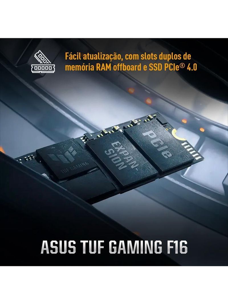 Notebook gamer 16” asus tuf gaming f16 fx607vj-rl002 intel core 5 210h 8gb ram 512gb ssd rtx 3050 mecha gray