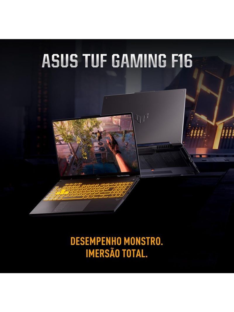 Notebook gamer 16” asus tuf gaming f16 fx607vj-rl002 intel core 5 210h 8gb ram 512gb ssd rtx 3050 mecha gray