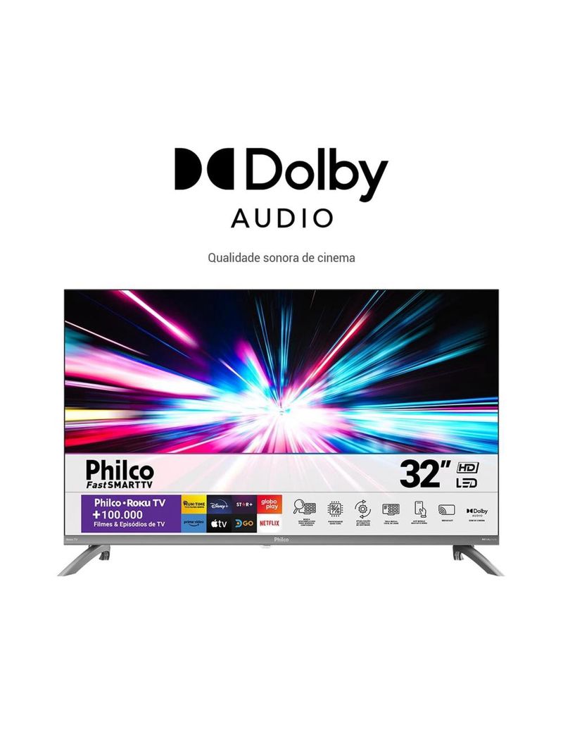 Smart tv 32” philco led hd p32cra roku tv hdr dolby audio wi-fi dual band hdmi usb