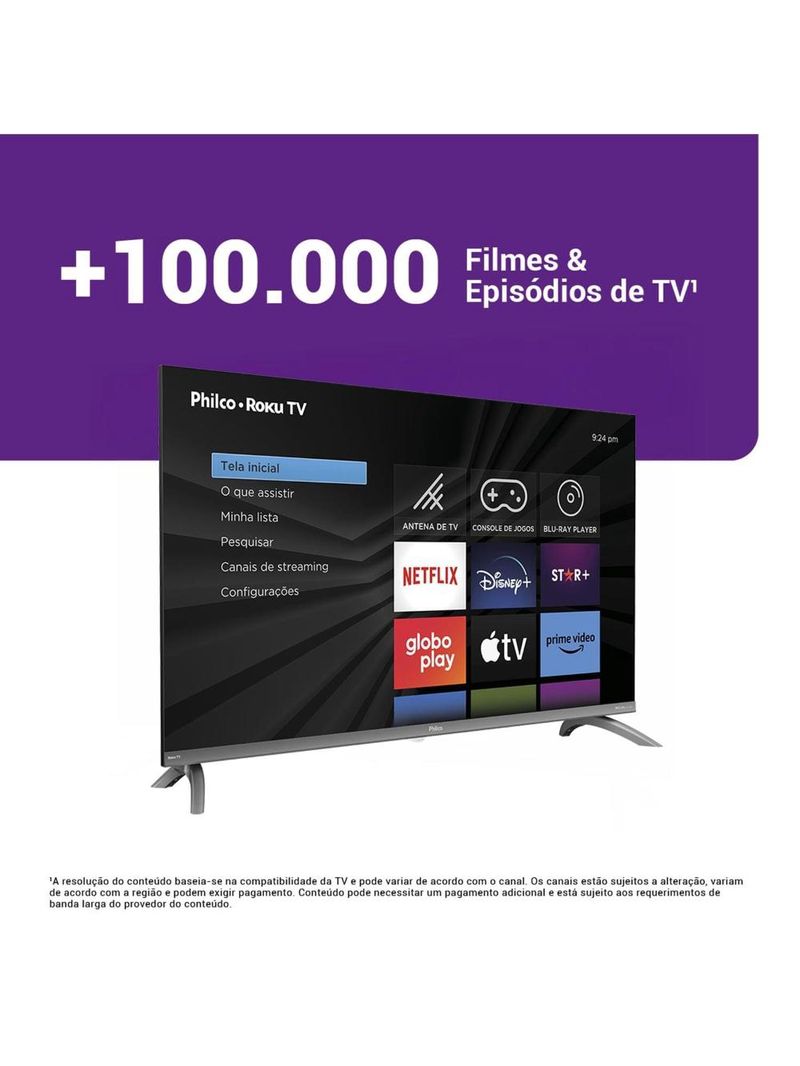 Smart tv 32” philco led hd p32cra roku tv hdr dolby audio wi-fi dual band hdmi usb