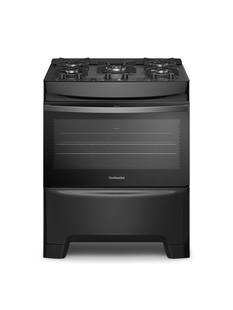 Fogão continental 5 bocas fc5gb preto mesa de vidro forno eco turbo tripla chama bivolt