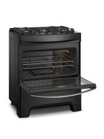 Fogão continental 5 bocas fc5gb preto mesa de vidro forno eco turbo tripla chama bivolt