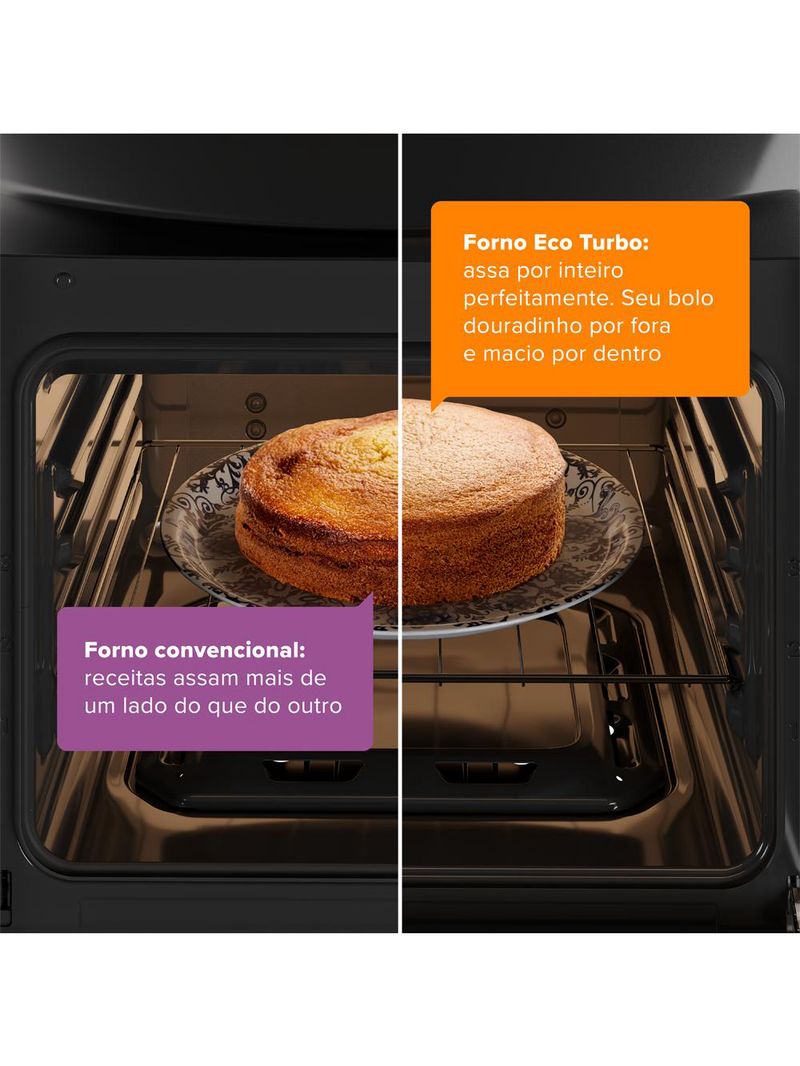 Fogão continental 5 bocas fc5gb preto mesa de vidro forno eco turbo tripla chama bivolt