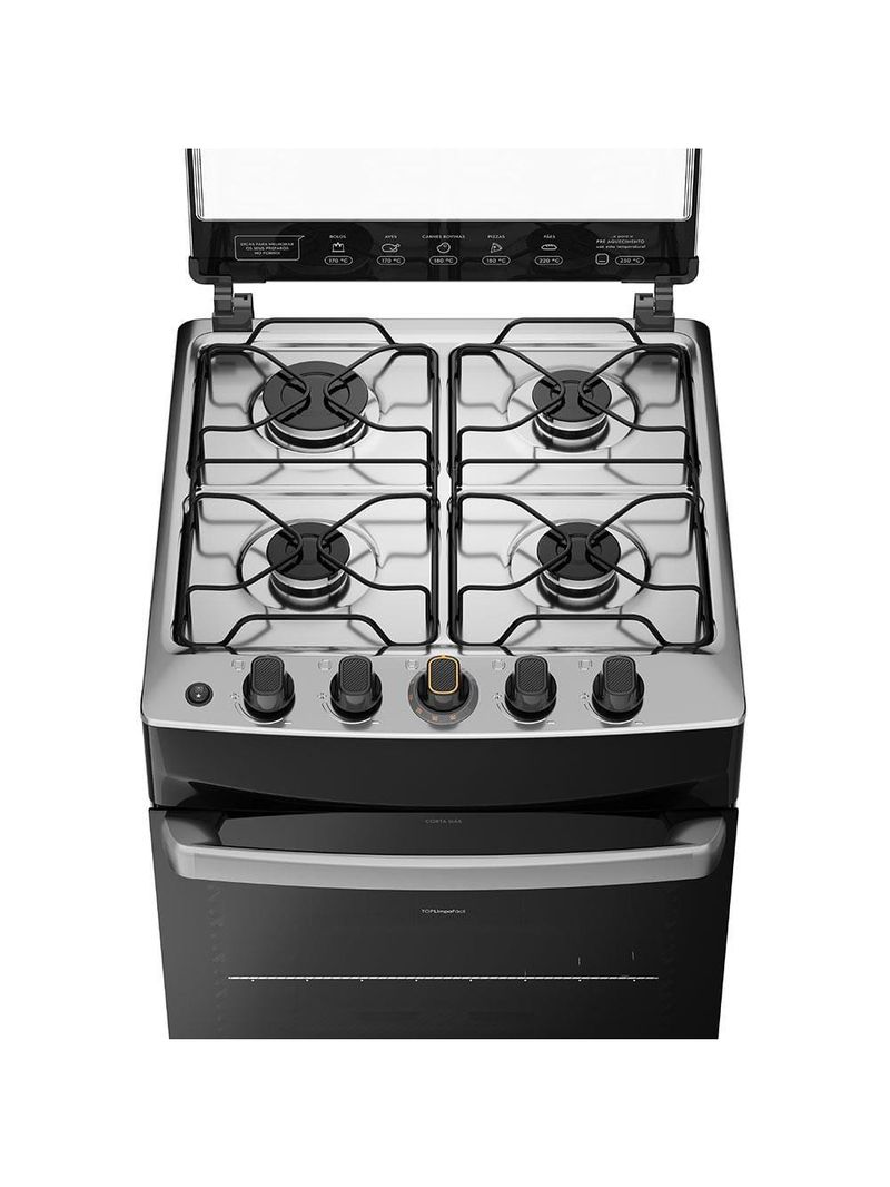 Fogão continental 4 bocas fc4ib com mesa de inox, tecnologia top limpa fácil e acendimento automático bivolt – branco