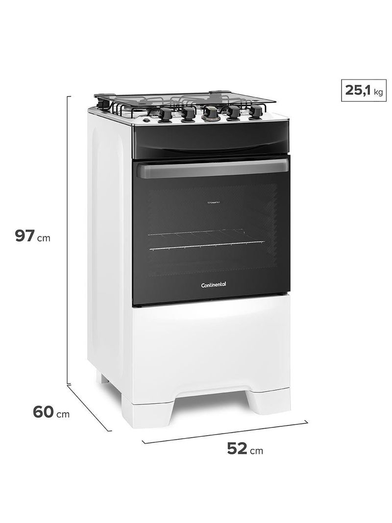 Fogão continental 4 bocas fc4ib com mesa de inox, tecnologia top limpa fácil e acendimento automático bivolt – branco