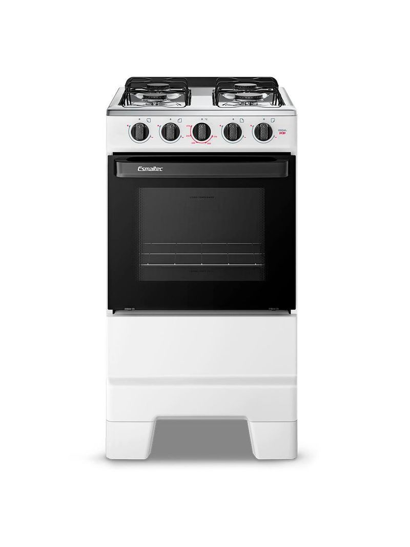 Fogão de piso a gás esmaltec 4 bocas ideal pop mesa inox e forno limpa fácil 50l - branco