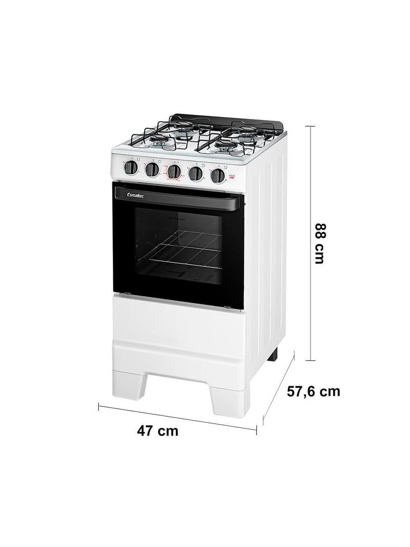 Fogão de piso a gás esmaltec 4 bocas ideal pop mesa inox e forno limpa fácil 50l - branco