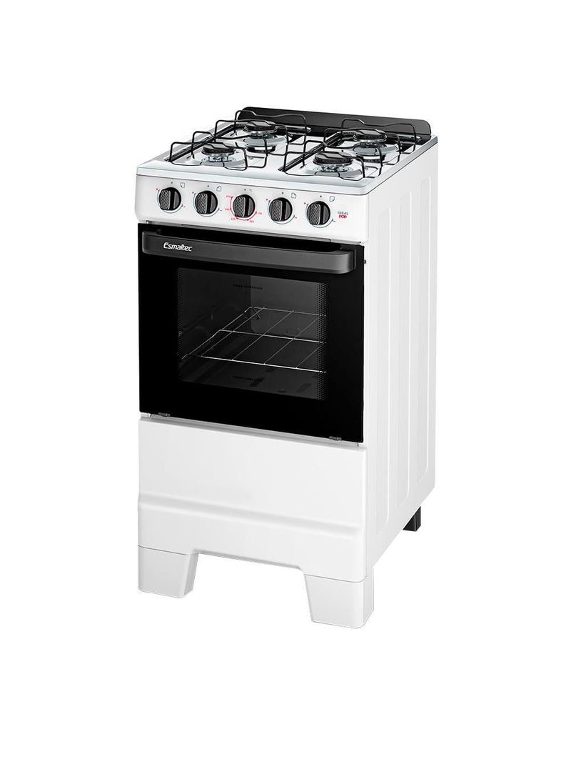 Fogão de piso a gás esmaltec 4 bocas ideal pop mesa inox e forno limpa fácil 50l - branco