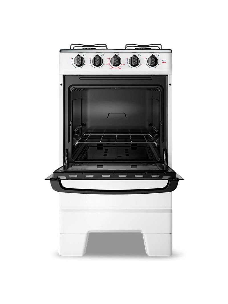 Fogão de piso a gás esmaltec 4 bocas ideal pop mesa inox e forno limpa fácil 50l - branco
