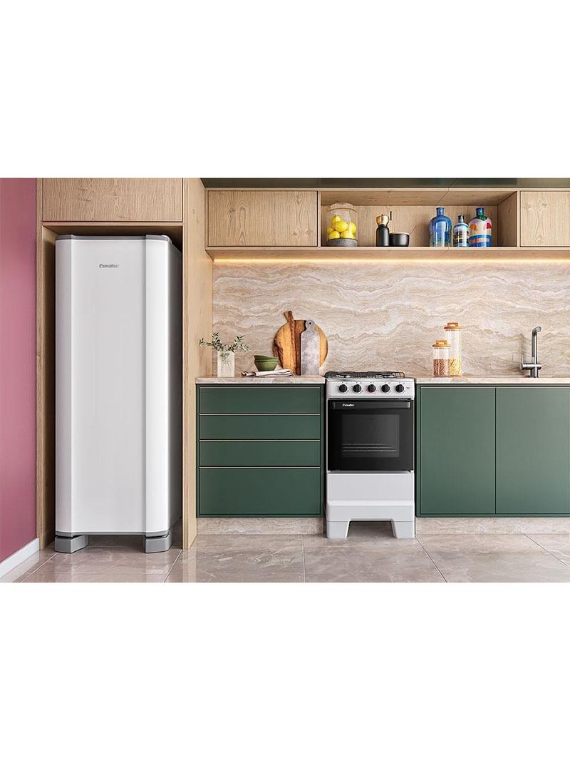 Fogão de piso a gás esmaltec 4 bocas ideal pop mesa inox e forno limpa fácil 50l - branco