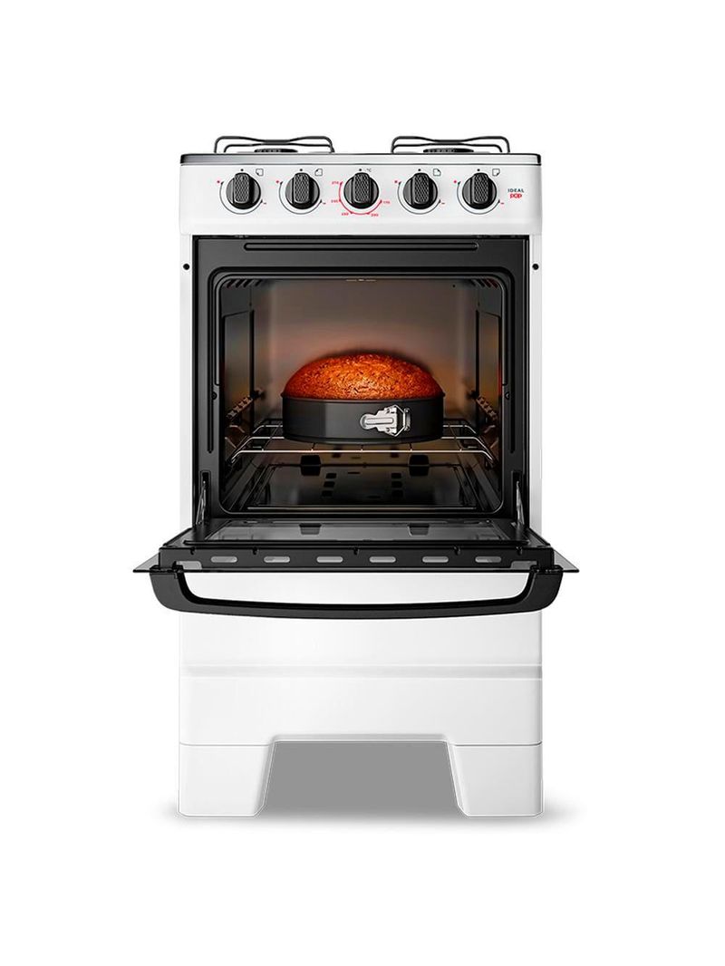 Fogão de piso a gás esmaltec 4 bocas ideal pop mesa inox e forno limpa fácil 50l - branco