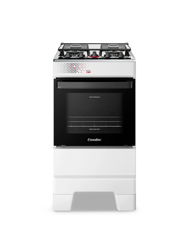 Fogão esmaltec ideal top t4iab branco 4 bocas com mesa de inox e acendimento automático forno 50l – bivolt
