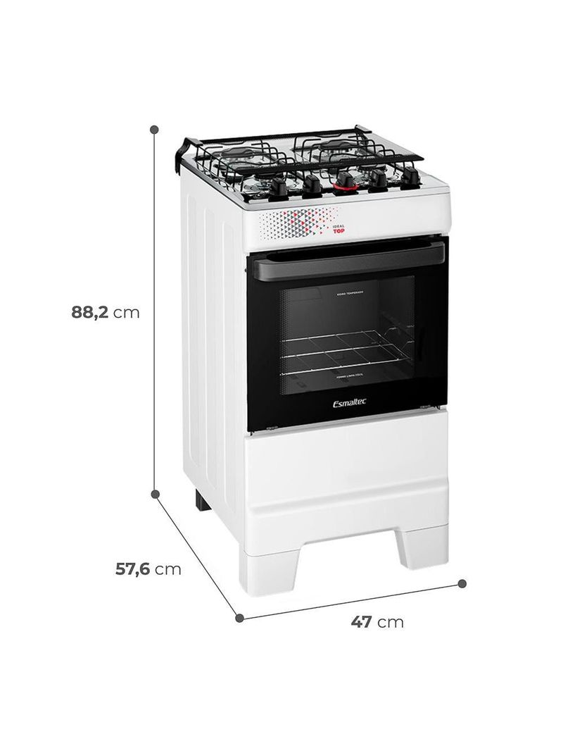 Fogão esmaltec ideal top t4iab branco 4 bocas com mesa de inox e acendimento automático forno 50l – bivolt