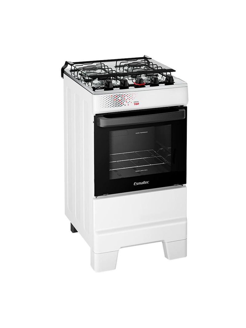 Fogão esmaltec ideal top t4iab branco 4 bocas com mesa de inox e acendimento automático forno 50l – bivolt