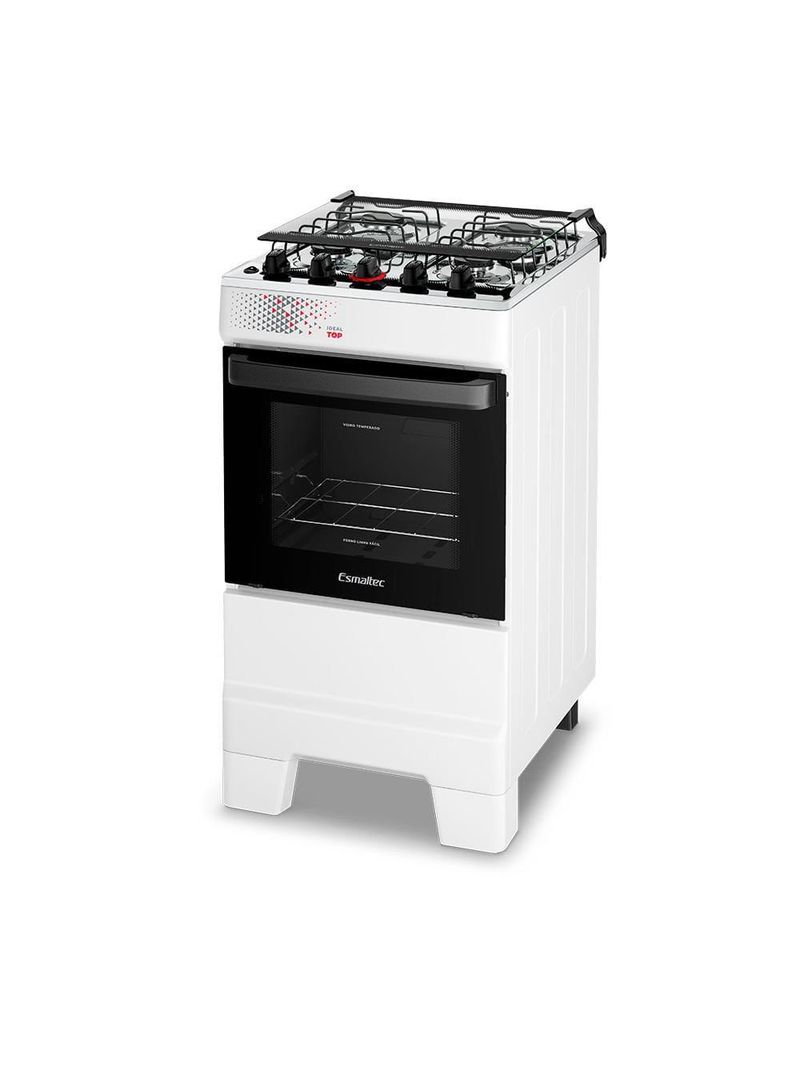 Fogão esmaltec ideal top t4iab branco 4 bocas com mesa de inox e acendimento automático forno 50l – bivolt