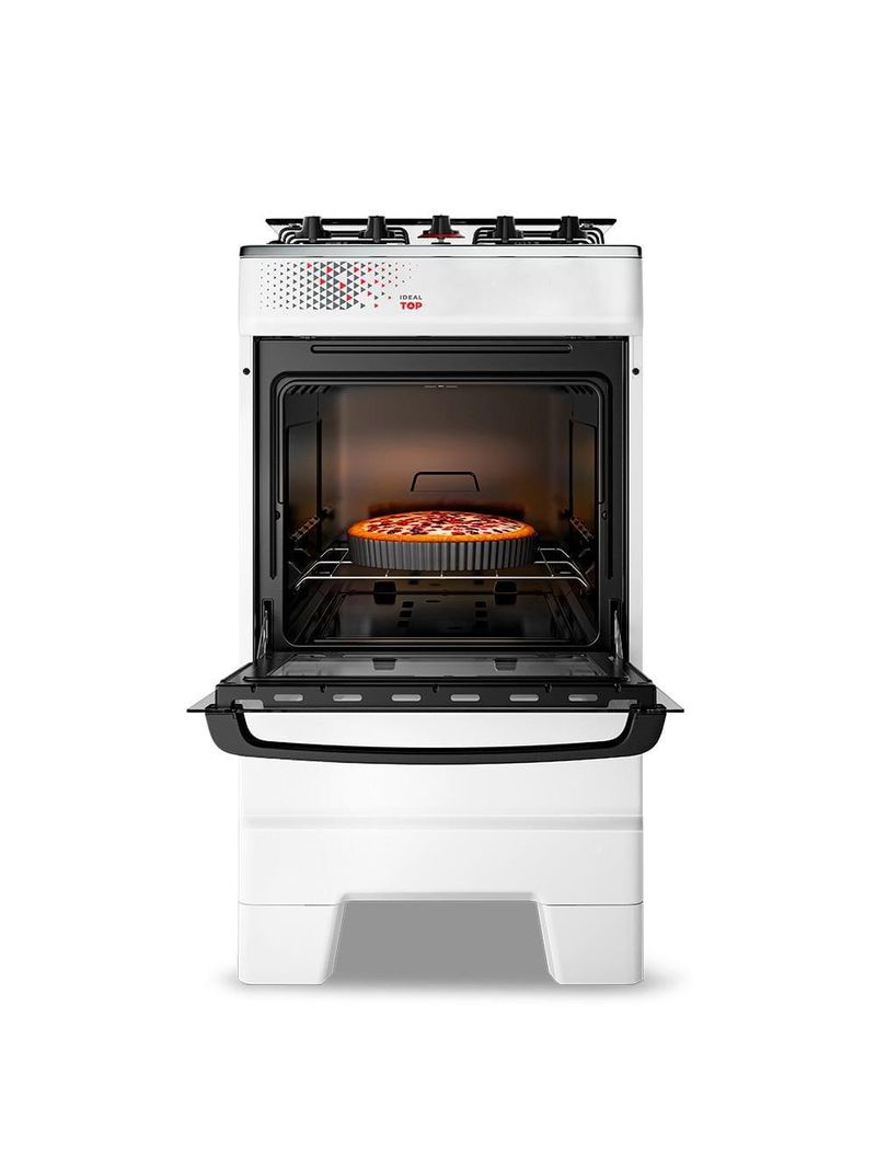 Fogão esmaltec ideal top t4iab branco 4 bocas com mesa de inox e acendimento automático forno 50l – bivolt