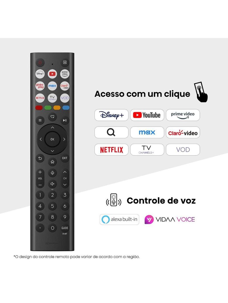 Smart tv 50” 4k hisense 50q6qv qled hdr10 dolby atmos vidaa u9 preto