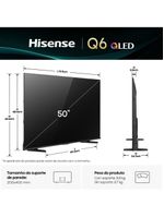 Smart tv 50” 4k hisense 50q6qv qled hdr10 dolby atmos vidaa u9 preto