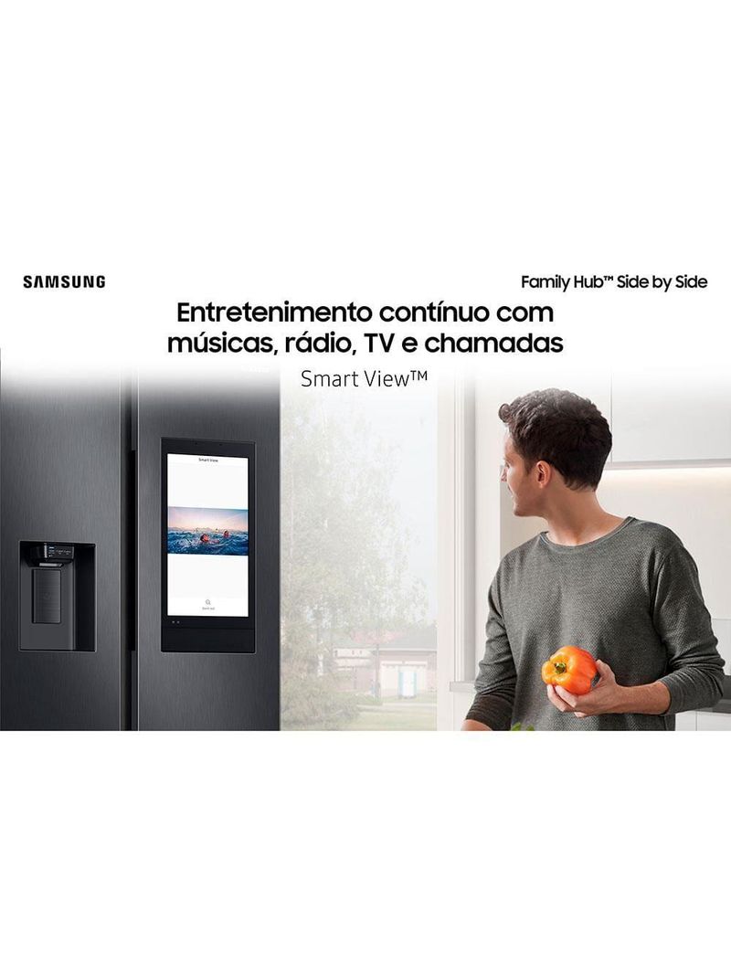 Geladeira samsung family hub side by side rs58t5561b1 digital inverter frost free com soundbar, smart view, bluetooth e wi-fi black inox look – 585 l