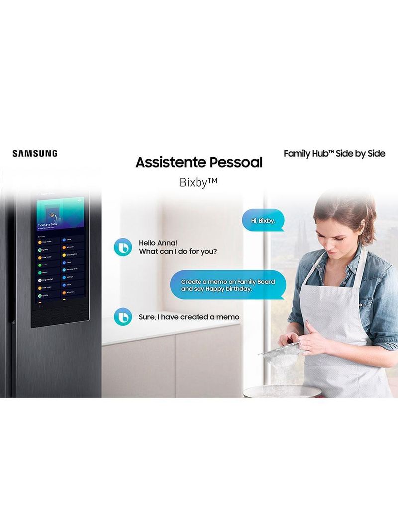 Geladeira samsung family hub side by side rs58t5561b1 digital inverter frost free com soundbar, smart view, bluetooth e wi-fi black inox look – 585 l