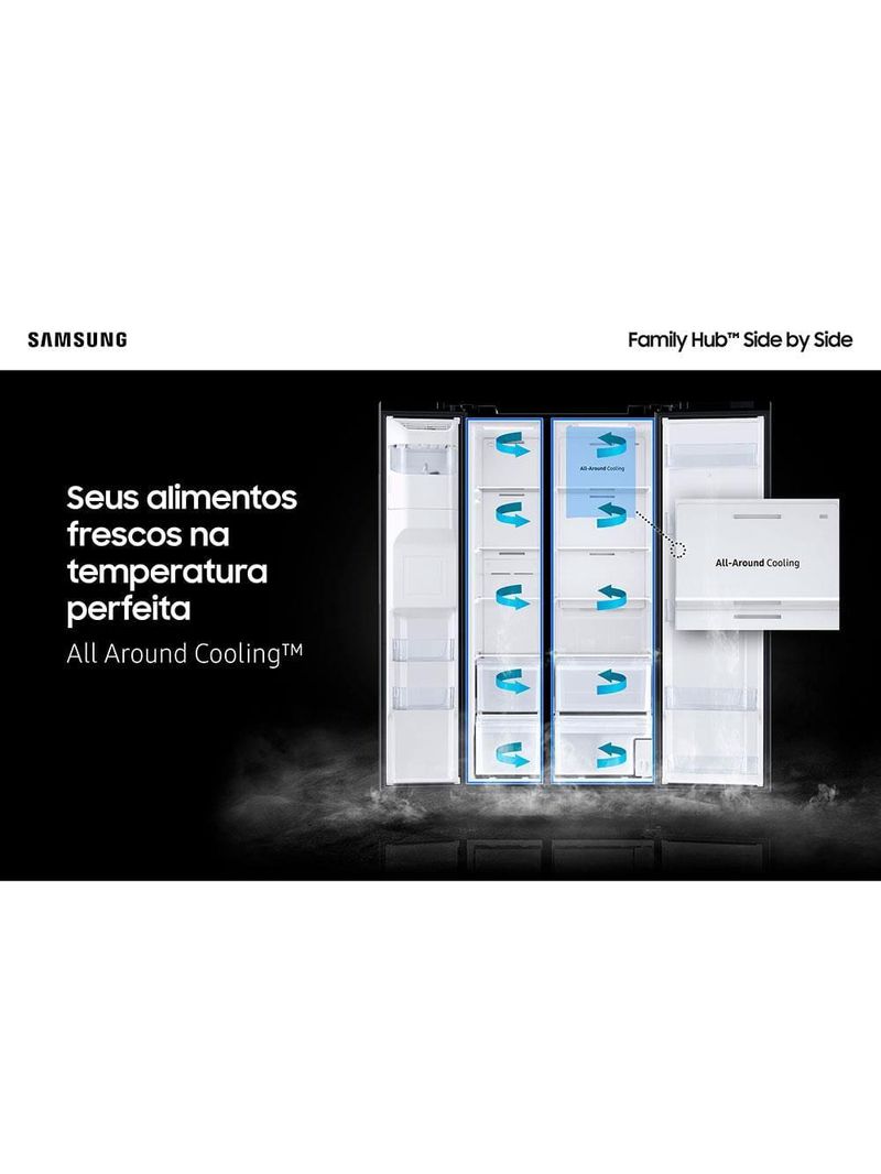 Geladeira samsung family hub side by side rs58t5561b1 digital inverter frost free com soundbar, smart view, bluetooth e wi-fi black inox look – 585 l