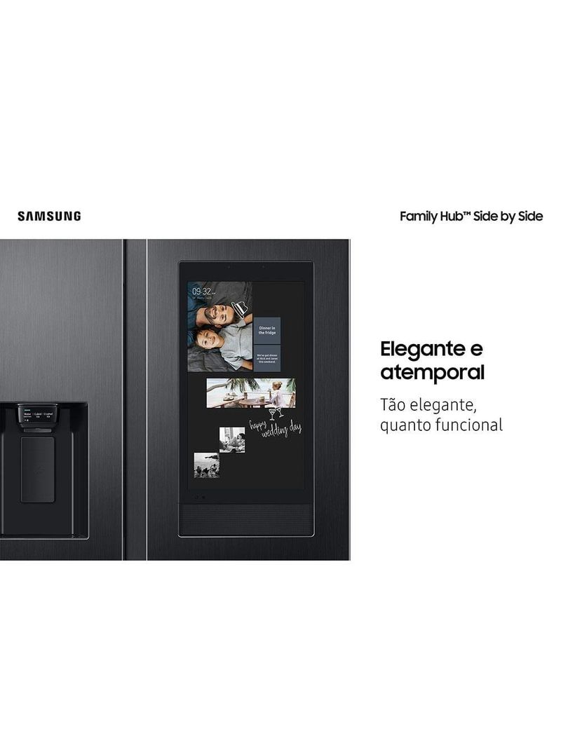 Geladeira samsung family hub side by side rs58t5561b1 digital inverter frost free com soundbar, smart view, bluetooth e wi-fi black inox look – 585 l