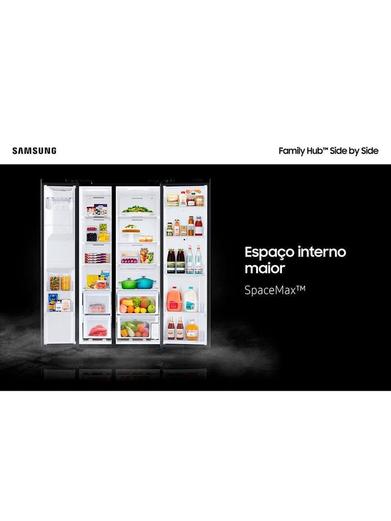 Geladeira samsung family hub side by side rs58t5561b1 digital inverter frost free com soundbar, smart view, bluetooth e wi-fi black inox look – 585 l